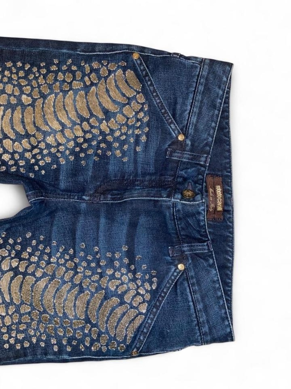 Roberto Cavalli Vintage Snake Print Beaded Jeans